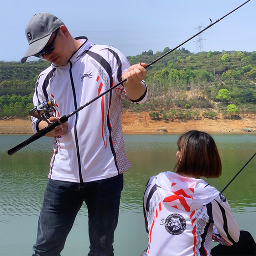 2025 new fishing sun protection clothing men's suit ice silk breathable sun protection quick-drying anti-mosquito sports fishing clothing customization 002 red top + gray pants L recommended 115 to 135 Jin Jin equals 0.5 kg