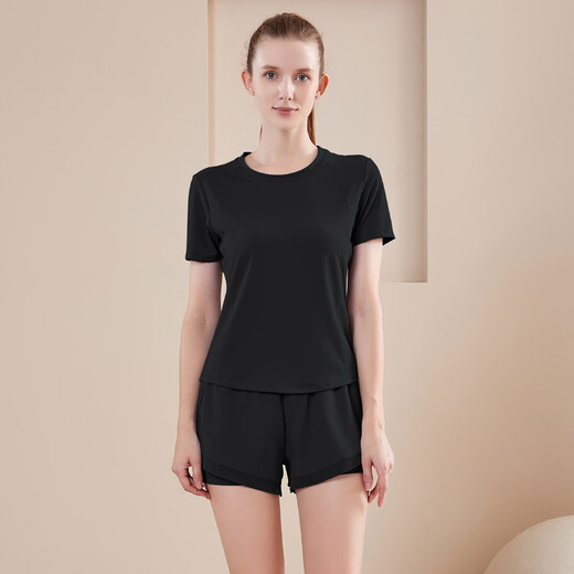[Sweat-sweat suit] Summer yoga suit women's short-sleeved shorts quick-drying exercise fake two-piece running fitness suit purple XL