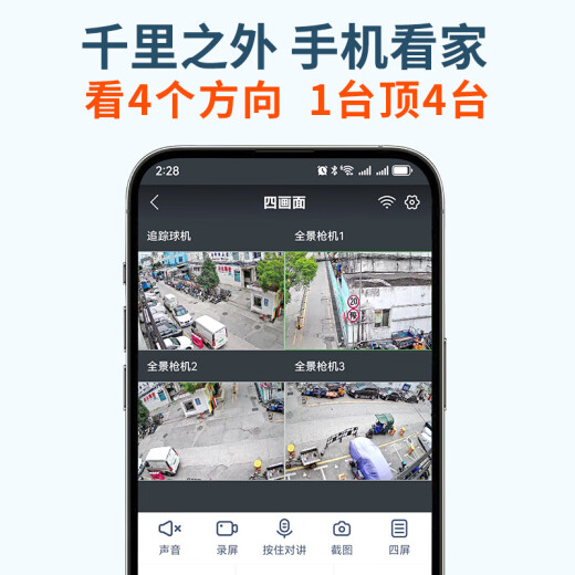Shenxinan 4-Linsen-WLAN-Überwachungskamera im Freien Haushaltstürmonitor 360-Grad No Blind Spots mit Nachtsicht Panoramabläuf
