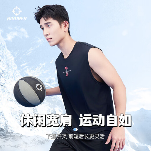准者运动背心2025新款篮球训练T恤男式速干透气高弹美式休闲上衣 纯正黑 L /175