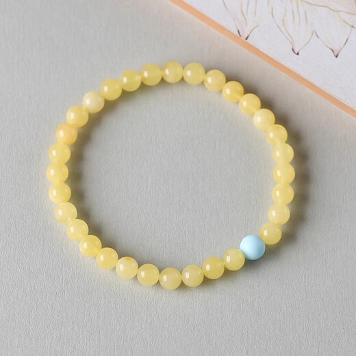 Feiyu natural raw mineral beeswax bracelet Russian material yellow amber 8mm single circle turquoise with beads men and women bracelet Russian material 6mm (petite women's model) 18cm