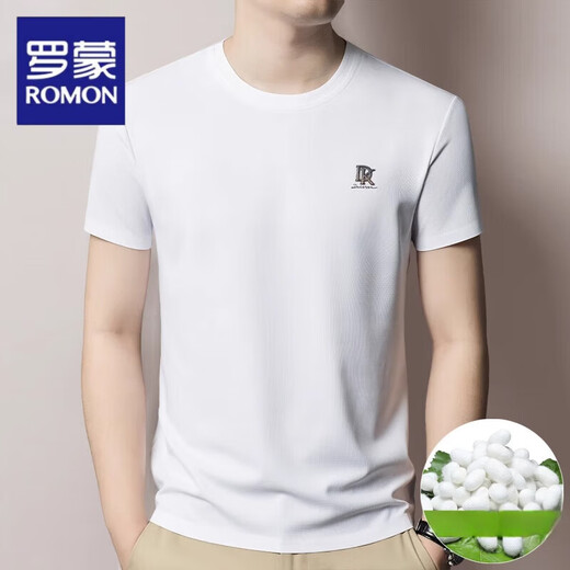 Romon High-End Round Neck Kurzärärmelte T-Shirt für Männer 2025 Neuer Sommer Dünner Männer mittlerer Alters mit halbärmeligem trendigen T-Shirt für Männer 13576-Black M 165 [Vorgeschlagenes Gewicht 100-120 Jin [Jin gleich 0,5 kg]]]