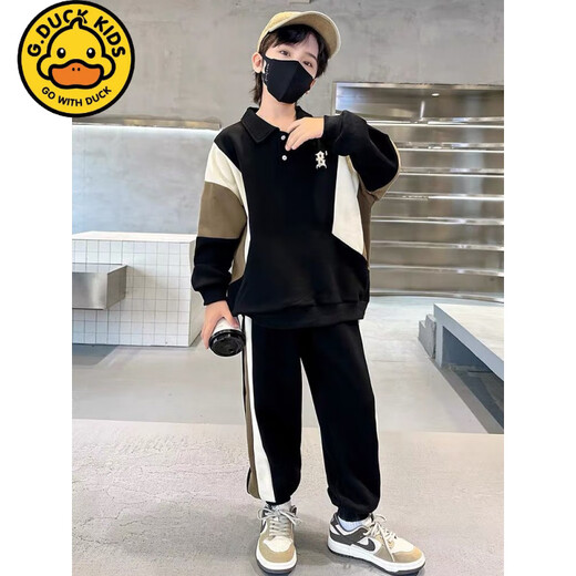 G.Duckkids Little Yellow Ente 2025 New Cool Boy Kontrast Sportpullover Set Frühling und Herbst All-Match Trendy Coffee Color 120 Empfohlene Höhe 110 cm