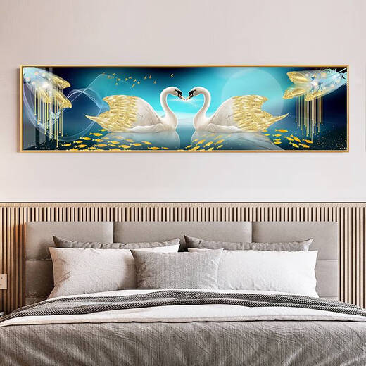 咏幻卧室床头装饰画轻奢感主卧挂画背景墙面壁画房间天鹅2024新款 WS1047相濡以沫 50*200cm豪华尺寸2米以上床或客