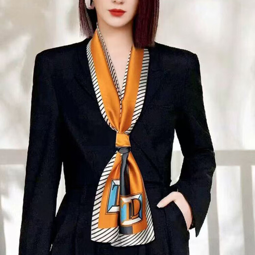随灿q丝巾小长条形女围巾时尚百搭领巾装饰搭配衬衫送礼领巾节日礼物 【TD桔色斜纹】长条围巾1条装