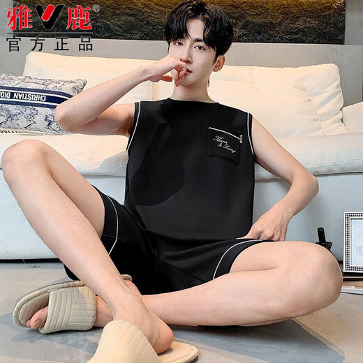 Yalu-Pyjama für Herren, Sommer, reine Baumwolle, neue Weste, Shorts, lässig, Sport, Heimkleidung, Anzug, große Größe, ärmellos, Sommer, OMM-13062, L (100–125 Jin entspricht 0,5 kg)