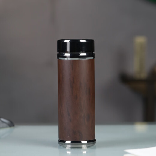 Tanxuange lila lehm ton Tasse Thermos Cup Herren High -End -Büro -Tee Tasse für Geschenke für Vater und Lehrer Custom Lacking Mirror Schwarz Holz Getreide gerade Tasse - rote Lederbox 350 ml