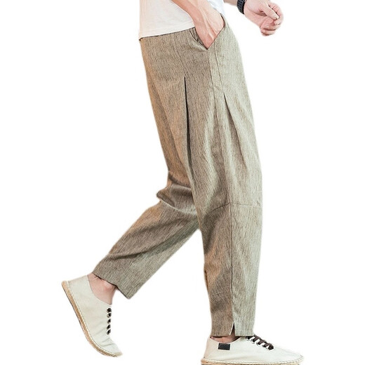 Kurashi ichishu pantalon décontracté en lin mince de style chinois à la tendance pour un pantalon long coton de sport en vrac masculin harun pantalon long gris xl