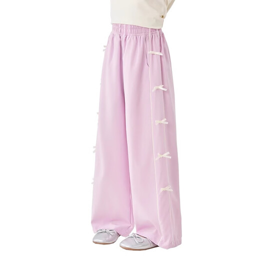 Moonkids Girls Ice Silk Широко-носовые брюки 2025 Летние новые детские комары брюки Cool Summer's детская одежда повседневная брюки Два сета 15321 Розовый фиолетовый + 15277 Розовый 130 см.