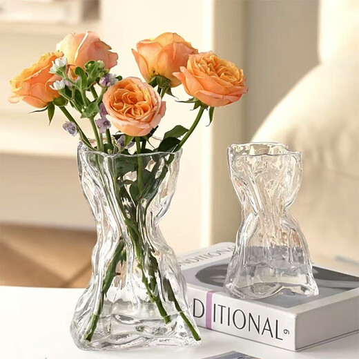 Fan Ye's high-end glass vase transparent water-raised flowers living room dried flowers irregular ins style decorative flower arrangement ornaments