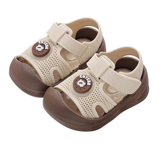 G.duck Little Yellow Duck Baby Toddler Shoes Children's Cute Baotou Anti-collision Anti-slip Fashionable Soft Sole Outer Wear Velcro Sandals Khaki Color 22 Inner Length 13CM