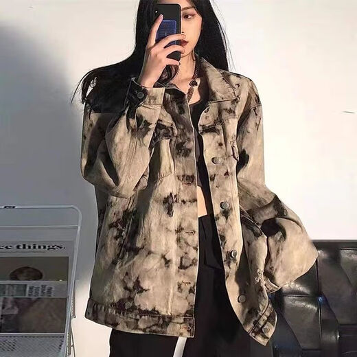 荣西图（RONGXITU）水洗扎染牛仔外套春秋高街复古宽松上衣 9930 XL 130-145