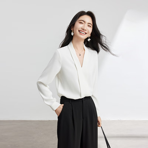 Lady Bird white shirt v-neck professional wear women's suit inner top formal wear interview commuting daily work chiffon shirt