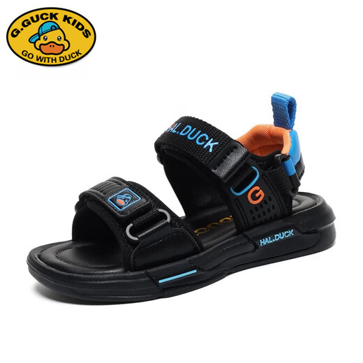 G.duck小黄鸭男童凉鞋夏款2025新款夏季男孩鞋子运动软底露趾儿童沙滩鞋 6212黑蓝 29 内长18.5cm