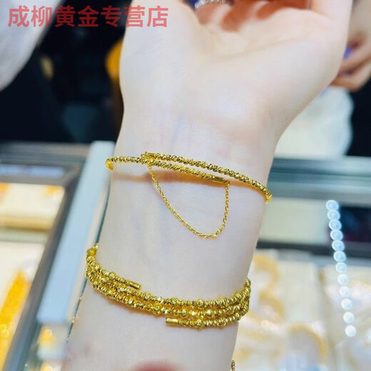 Jun Nianyu Old Phoenix 999 Gold Pure Gold Bracelet Elastic Memory Three Circles Five Circles Bracelet Holiday Gift Bracelet for Wife Bungee Twill Five Circles-Same Style as Gj021
