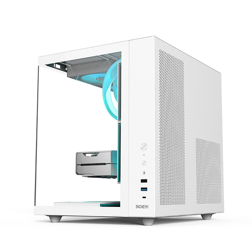 Shuoyi Kunpeng CH2+ CH3+ Ordinateur de bureau ATX Boîtier principal Côté blanc Verre incurvé transparent Chambre avec vue sur la mer Boîtier de petite taille Jeu Esports 240 Refroidissement par eau Verre à angle droit Kunpeng CH2 Blanc
