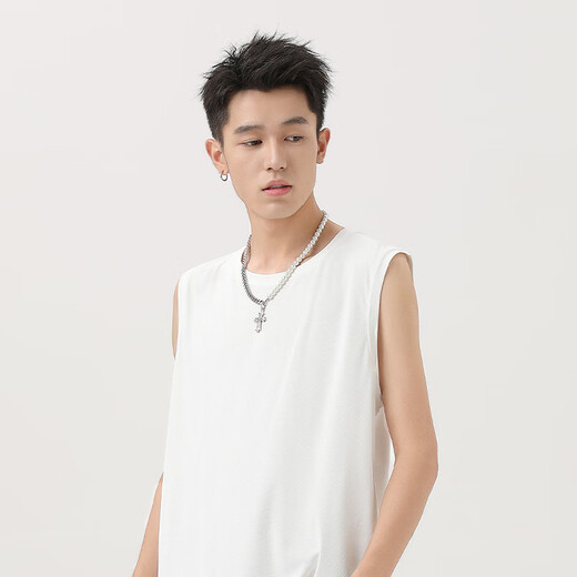 JEEP SPIRIT吉普背心男士夏季休闲冰丝凉感透气坎肩无袖t恤男装上衣 浅灰 XL