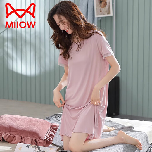 Pajamas Catman (Miiow) avec poitrine pour femmes pour les vêtements de maison de la soie de nuit à manches courtes modales à manches courtes pour la poudre chaude de la mince moyenne mince MQ9249 POUDRE DU PIÈCE DE MONTRAGE] M (recommandée 90-110jin [Jin est égal à 0,5 kg]))