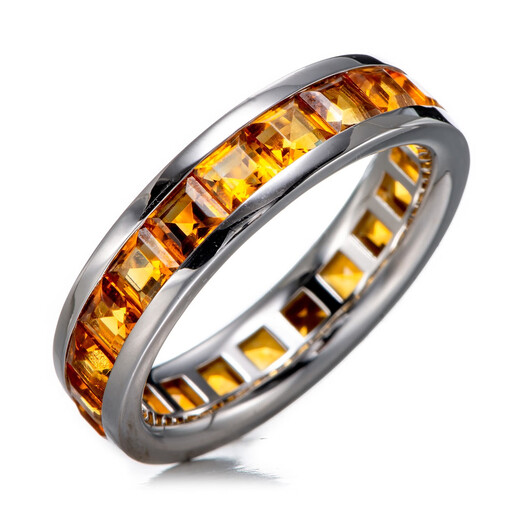 JIYAO wide-faced square natural citrine 925 silver ring for men and women, full circle of gemstones, all handmade, can be used as a pendant, 1 gram