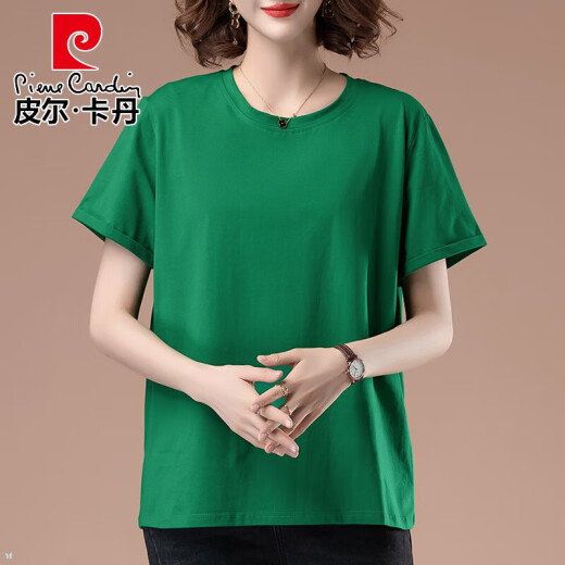 皮尔卡丹（pierre cardin）中年妈妈2025夏季短袖T恤女士百搭薄款宽松休闲胖肥显瘦百搭上衣 白色【9896款】 4XL 160-180斤