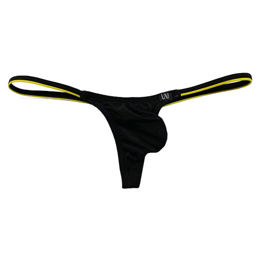 Ultra-low-waist sexy men's small thong ice silk ultra-thin solid color buttocks exposed tight sexy M (2 feet-2 feet 2) yellow