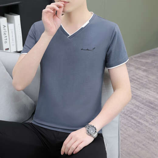 七匹狼（septwolves）夏季纯棉男士短袖恤领薄款修身青年潮流半截袖男休闲鸡心领体恤 黑色 QY694 M 【95-115斤】
