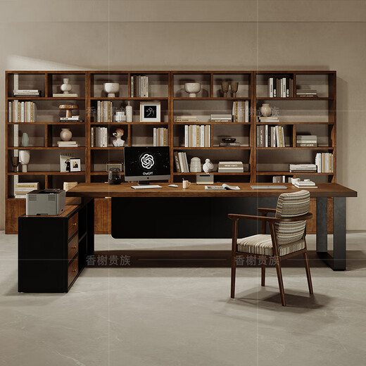 Champs Noble General Manager Office Log Large Board Desk with Side Cabinets High-end All Solid Wood Executive Desk Boss Desk Workbench Pine Table 180L*80W*75H*Thickness 5cm Cabinet 150L*35W*61H