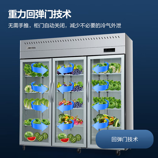 美菱 MELING铜管制冷三门四门六门不锈钢立式商用厨房冰箱双压缩机保鲜冷柜冷藏冷冻大容量冰柜厨房餐饮后厨 1.8米 1390升 三门全冷藏 双层玻璃门