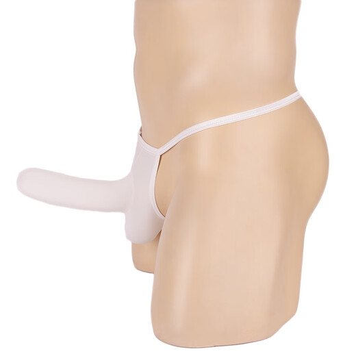 T-string men's ice silk underwear, slightly transparent, smooth and sexy, low-waisted men's t-pants, tight-fitting, with a thread, white closed mouth