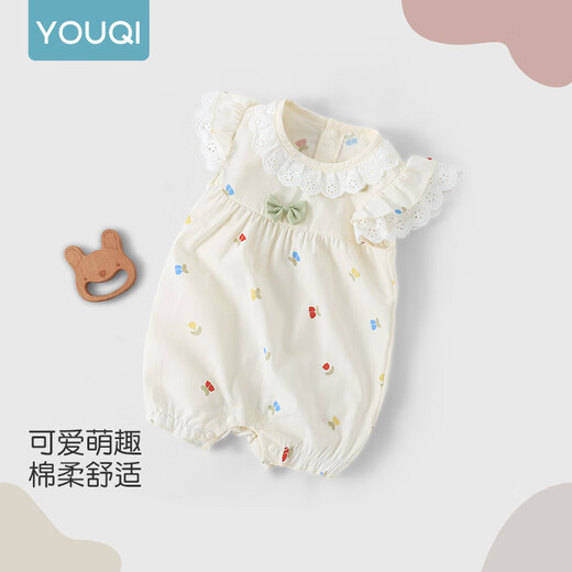优奇婴儿衣服女宝宝夏季超薄飞飞袖连体衣女童夏天碎花哈衣爬爬服外出