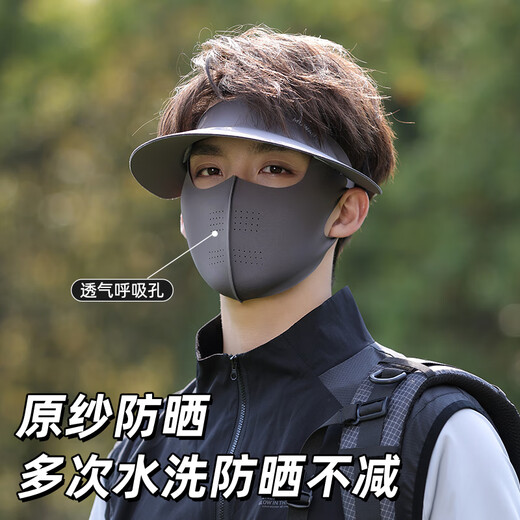 目丸遮全脸防晒面罩女防紫外线冰丝口罩脸基尼骑行男遮阳帽子一体夏季 深黛灰—全脸短款（礼盒二合一）