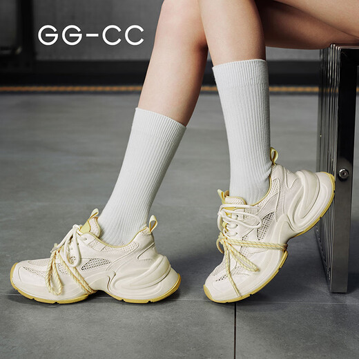 GG-CC [Viajando el planeta] Nuevos zapatos de malla de malla de verano de verano para zapatos casuales de suela gruesa de mujeres G25S9922 Amarillo 39