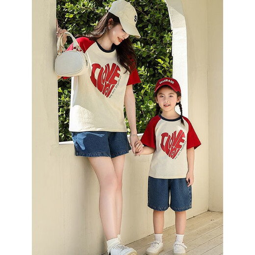 Disney (Disney) parent-child clothing summer family of three short-sleeved raglan sleeve T-shirt trendy family of four suit mother and daughter love spring clothing picture color single top 110 boys 30-37 Jin Jin equals 0.5 kg