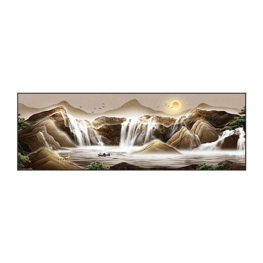 周末岛流水生财山水风景客厅装饰画新中式沙发背景墙挂画大气聚宝盆壁画 宝聚灵山 18060cm*1厘米 黑色铝合金框+晶瓷画