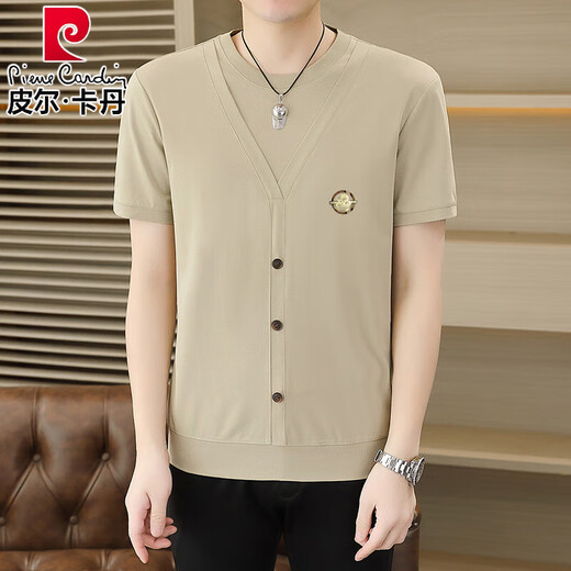 Pier Cardin Summer Ice Seide Strick gefälschte zweiteilige kurzärmelige T-Shirt Herrenkoreaner Stil schlank und kühl und dünn halbärmelig T-Shirt Top 6626 Weiß M 90-110Jin [Jin ist gleich 0,5 kg]