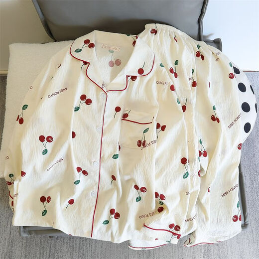 S.SOFEA women's pajamas spring and autumn thin cloud cotton sweet ins style loose home clothing set 826# big cherry 170 M