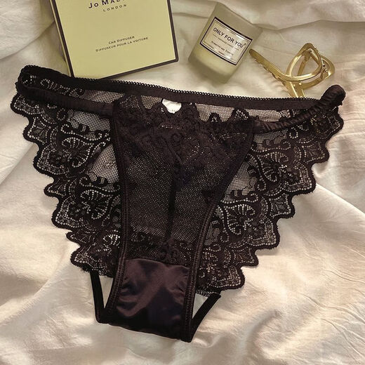 纯欲透明性感蕾丝内裤女舒适无痕细带款透气抗菌纯棉裆低腰三角裤 灰色*6198* 1条
