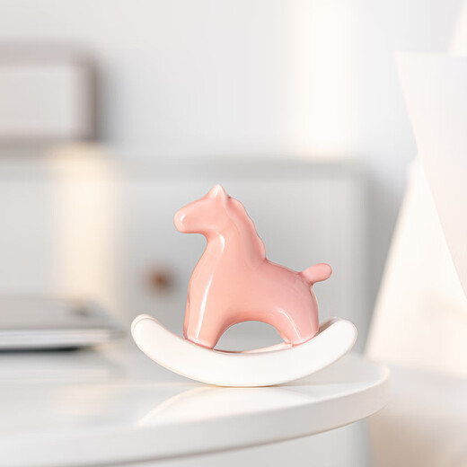 HOI KONG creative ceramic rocking horse interesting small ornaments new Chinese style national trend small pink horse tea space tea room tea table decoration national style ceramic rocking horse cyan