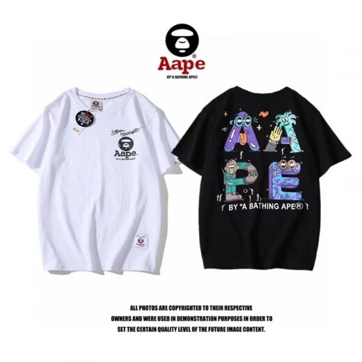 Aape kurzärmelige Sommermänner und Frauen gleiche vielseitige Paar halbärmelige Hemd-Tarn-Affen-Kopf-Trend Black 691 Pure Cotton High-Qualität M 90-110Jin [Jin entspricht 0,5 kg]