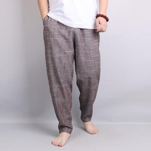 Kazuki Kuraishi Kuraishi Kazuki Leinen Harem Hosen Herren Baumwolle und lineare lässige Hosen Lose kleine Füße chinesische Karottenhose Retro chinesische Stil Brown 4xl 200-220jin [Jin entspricht 0,5 kg]