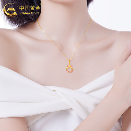 CHINA GOLD 18K gold sweet bow necklace female fugitive princess safety buckle pendant Valentine's Day birthday gift for girlfriend 18K gold bow pendant with S925 chain