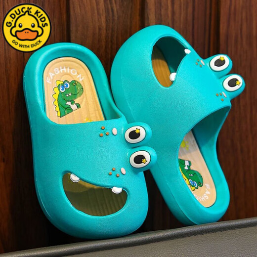 G.duck Little Yellow Duck Boy Dinosaur Summer Children's Slippers Home Baotou Indoor Non-slip Super Soft Baby Boy Cartoon Sandals Little Yellow Duck Dinosaur/Green Size 32-33 Foot Length 19-19.5 Wear