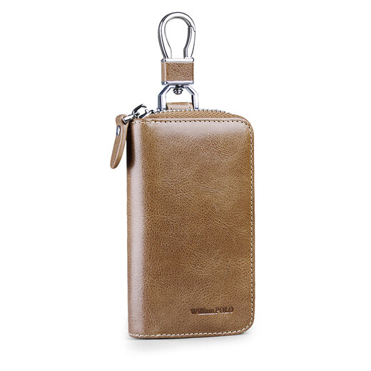 Williampolo Kaiser Paul Echtes Leder-Ledermännchen-Schlüsselbeutel Taillenhunger Leder Reißverschluss Key Bag große Kapazität Multifunktions-Mini-Kartenbeutel Schwarz geprägt