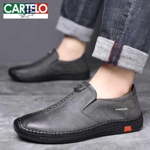 Cartelo Lederschuhe Herren 2025 Neue Business Casual Schuhe Herumn Atmungsabstimmung Herrenschuhe Weiche Kuhlattenbohnenschuhe Echtes Leder mittleren Alters Schuhe Khaki 6198 39