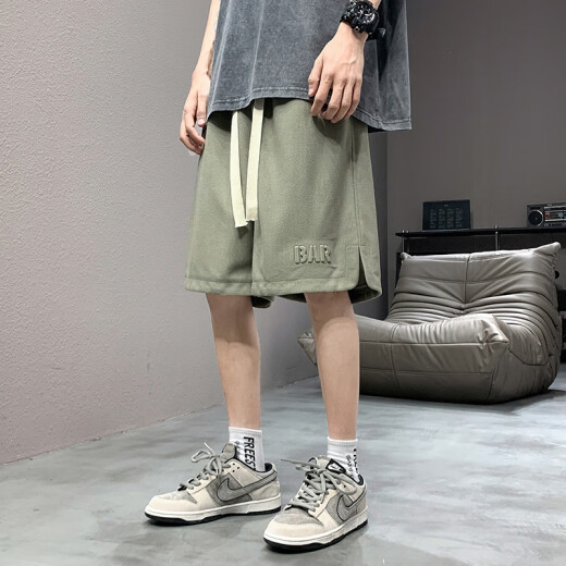 回力短裤男休闲中裤五分裤男装夏季工装宽松透气直筒青春流行简约百搭 LG-A358-723黑色 L （建议120-135斤）