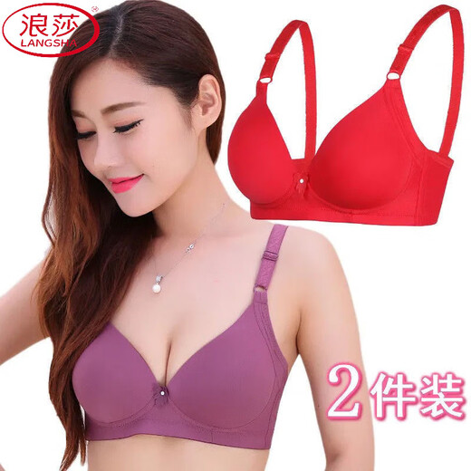浪莎（LangSha）新款妈妈内衣无钢圈大码薄款聚拢防下垂透气舒适中老年妇女胸罩 大红/单件装 90B 40c