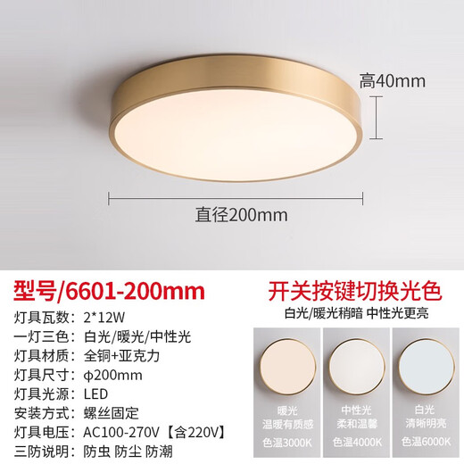 大门口吸顶灯门厅灯入户灯屋檐阳台室外阳台灯室外防水进门别墅 6626-50公分-三色变光-42W