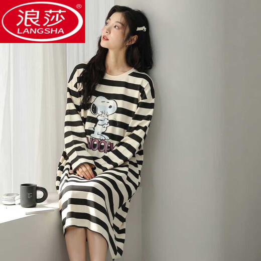 Langsha Nightgown (Langsha) Champe de nuit pour le printemps et l'automne 2025 Nouveau coton pur coton coton haut de gamme Automne mignon Pyjamas Dinosaur Clottes à domicile Long jupe W9764 3xl 140-160jin [Jin est égal à 0,5 kg]
