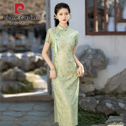 皮尔卡丹（PIERRE CARDIN）紫色蕾丝旗袍夏季国风中式长款2025新款年轻款女复古修身日常可穿 SJ14124米白 M