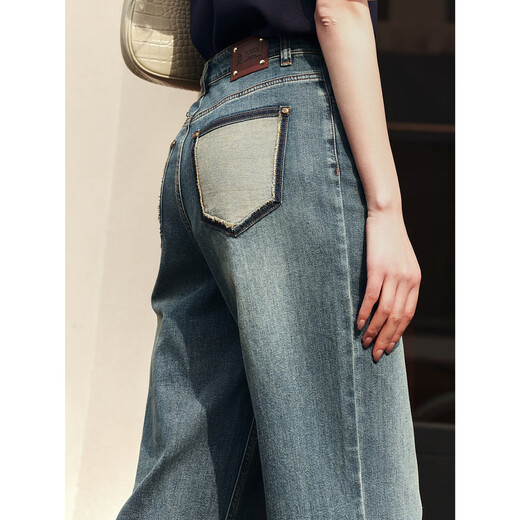 Jiuzi (JUZUI) shopping mall same retro Japanese micro wide-leg jeans women's summer style JWEX12108 Huahu Blue M